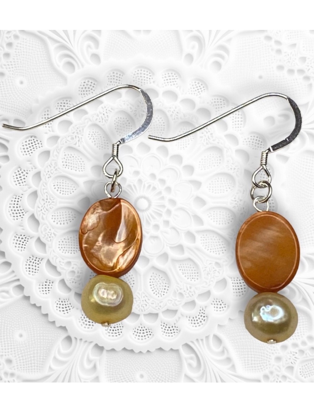 Hand Crafted Pearl Earrings Yellow Orange Freshwater Dangle Authentic Pierced